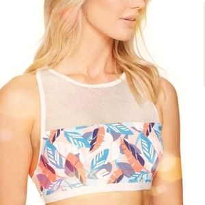 Printed high-neck racer-back bikini top